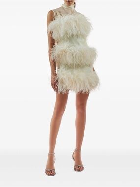 $3,400 Taller Marmo Feather-Trim Mini Dress.